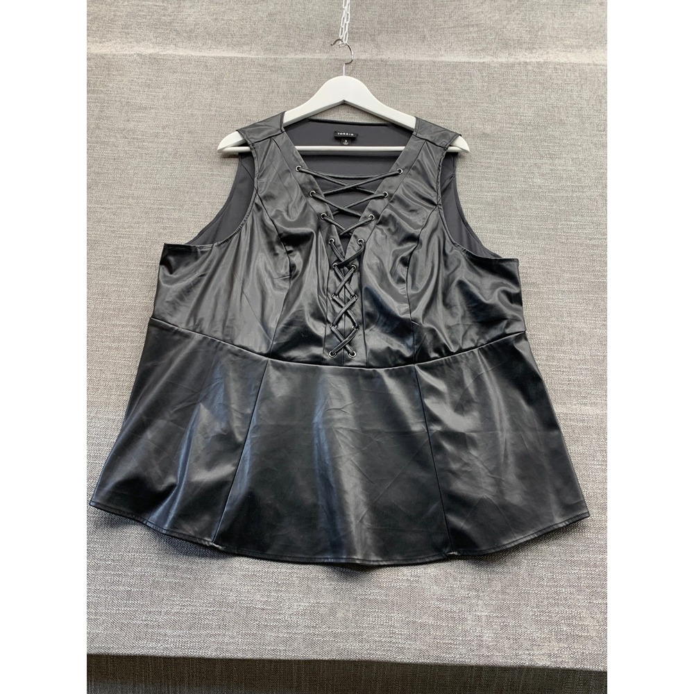 Torrid Faux Leather Peplum Top Womens 3 Black Sexy Water Resistance Lace‎ Up